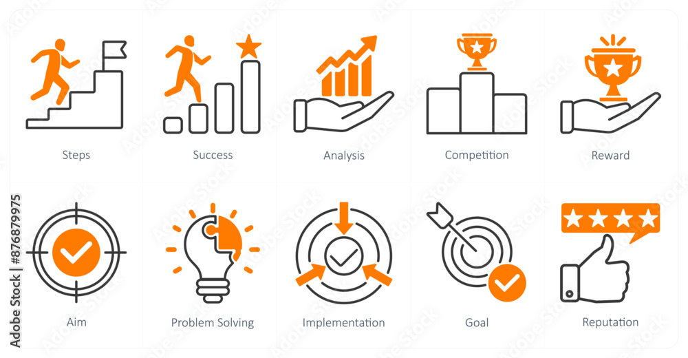 Fototapeta premium A set of 10 Mix icons as steps, success, analysis