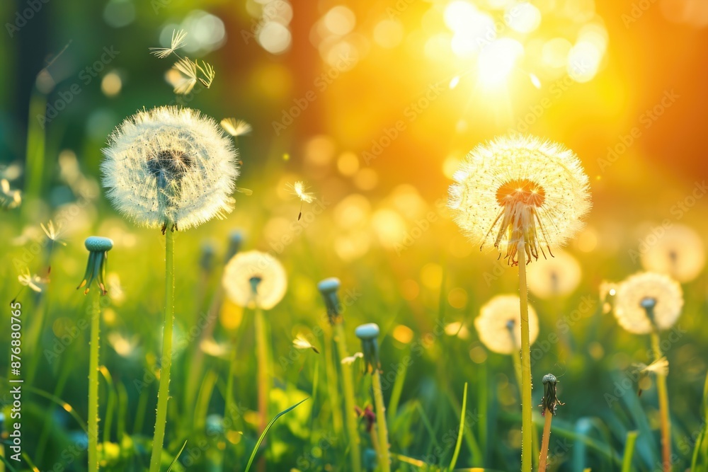 A sunny day with a field of dandelions, great for nature and outdoor scenes A sunny day with a field of dandelions, great for nature and outdoor scenes
