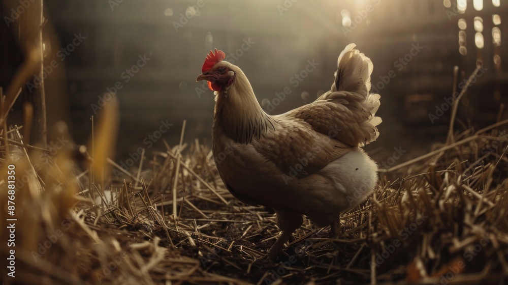 Fototapeta premium Chicken on the farm, AI generated Image