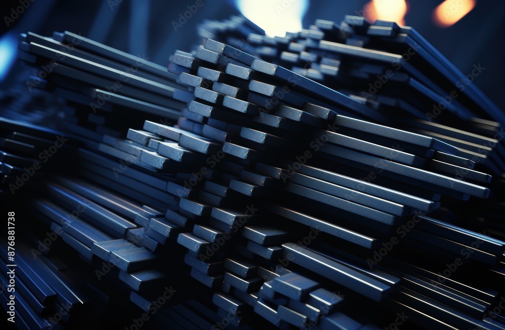 abstract metal rods in dark blue lighting abstract metal rods in dark blue lighting