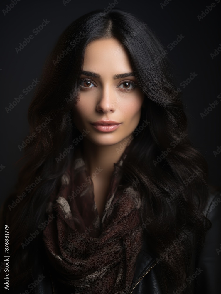 Mysterious woman with dark hair and intense gaze Mysterious woman with dark hair and intense gaze