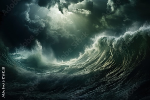 Dramatic stormy ocean waves crashing © Balaraw