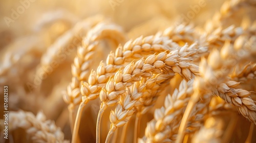 Harvest Ready Wheat Ears, Close-Up of Golden Crop in Field