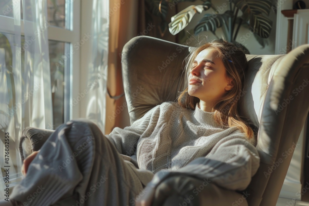 A woman sits in a chair with her eyes closed, seemingly in deep contemplation A woman sits in a chair with her eyes closed, seemingly in deep contemplation