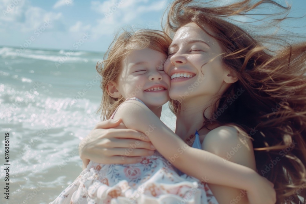 Mother and child sea laughing portrait. Mother and child sea laughing portrait.