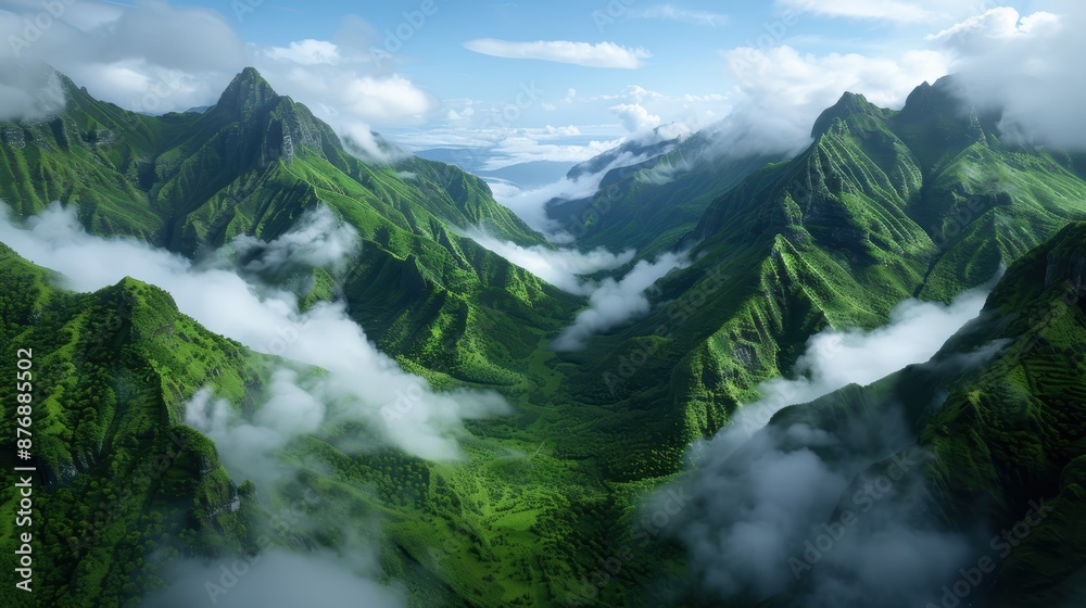 Lush green mountain landscape with clouds Lush green mountain landscape with clouds