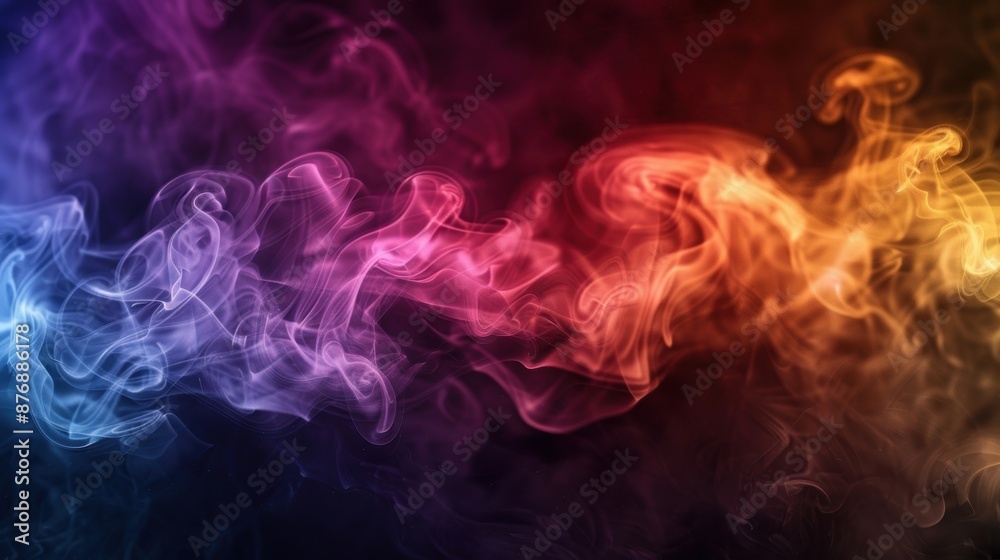 Swirling multicolored smoke creating an artistic and mystical effect against a dark background.