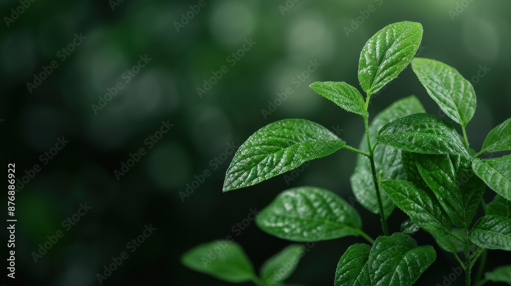 Close-up of lush green leaves with water droplets Close-up of lush green leaves with water droplets