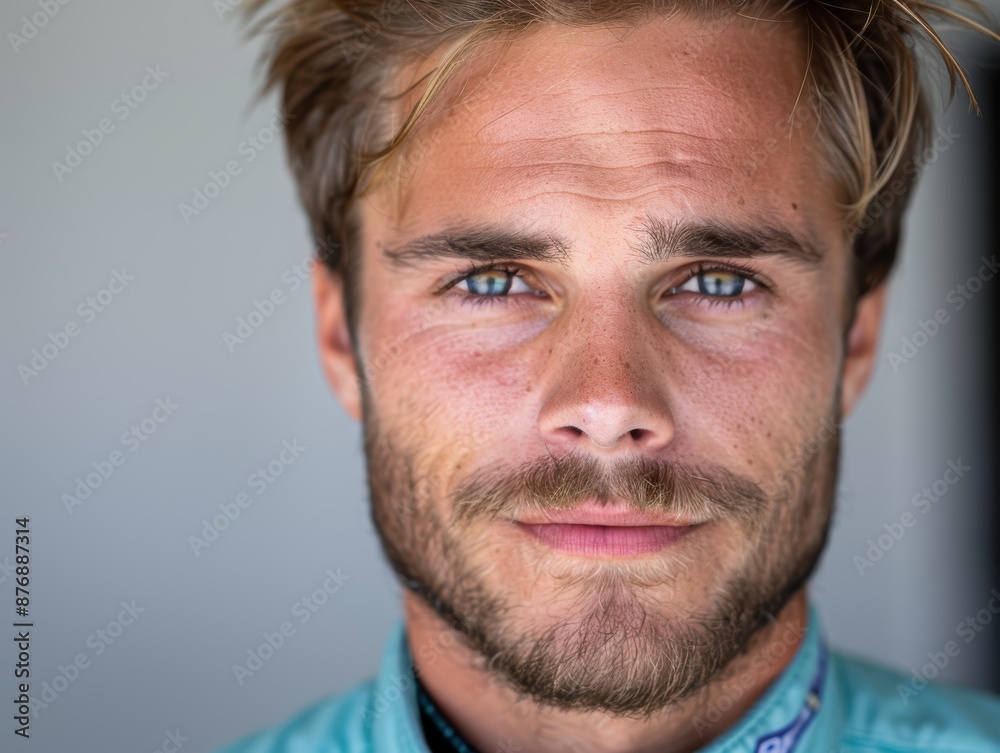 Fototapeta premium close-up portrait of a man with a beard and piercing blue eyes