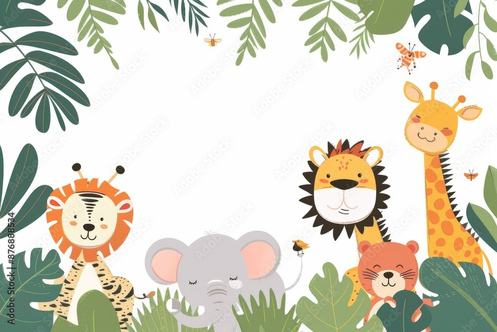 Naklejka premium Adorable Safari Animals Cartoon Illustration for Children's Decor