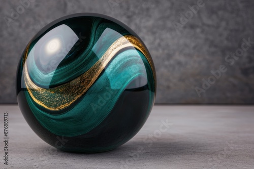 Swirling glass marble with metallic accents photo