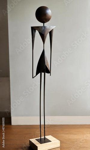 ancient neolithic inspired simple steel sculpture of human/animal form,weird  tall with long legs,abstract photo