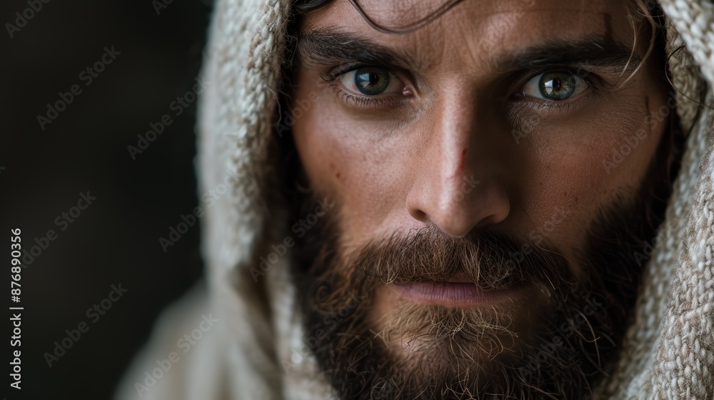 Intense gaze of a bearded man with piercing eyes Intense gaze of a bearded man with piercing eyes