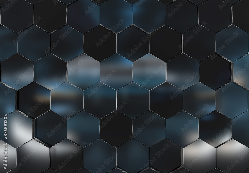 Black and blue glossy hexagons background pattern. Abstract hexagonal colorful texture. 3D rendering Black and blue glossy hexagons background pattern. Abstract hexagonal colorful texture. 3D rendering
