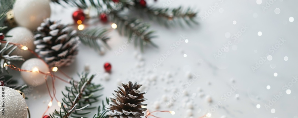 Christmas tree branches with blurred bokeh background and space for text. New Year card template. Christmas card template. Border, winter poster for invitations Christmas tree branches with blurred bokeh background and space for text. New Year card template. Christmas card template. Border, winter poster for invitations
