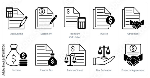 A set of 10 Mix icons as accounting, statement, premium calculator