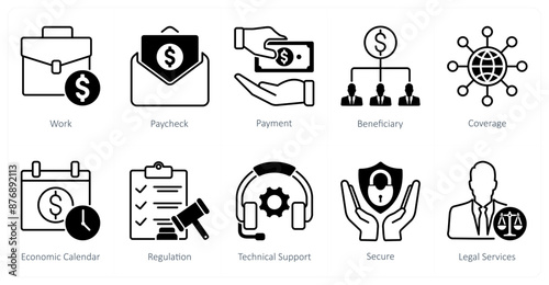 A set of 10 Mix icons as work, pay check, payment