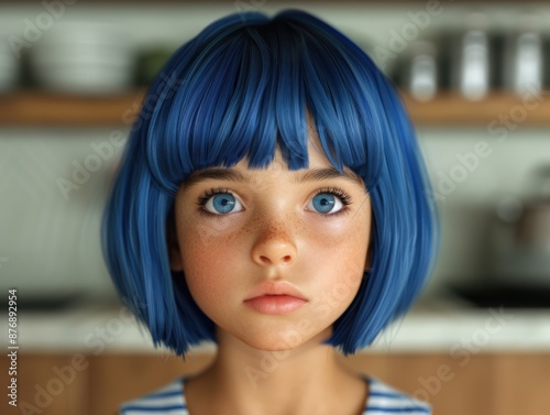 Anime-inspired blue-haired girl with striking eyes photo