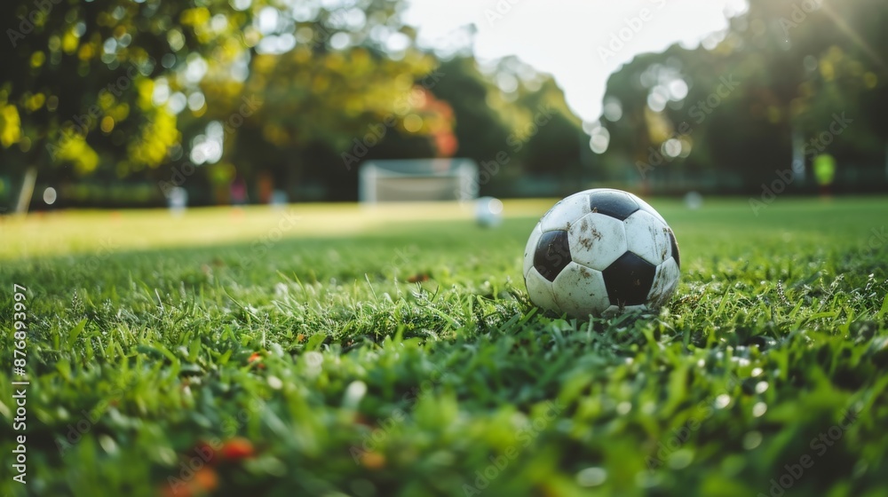 Obraz premium Focus Photo of a Football on Green Grass with Copy Space