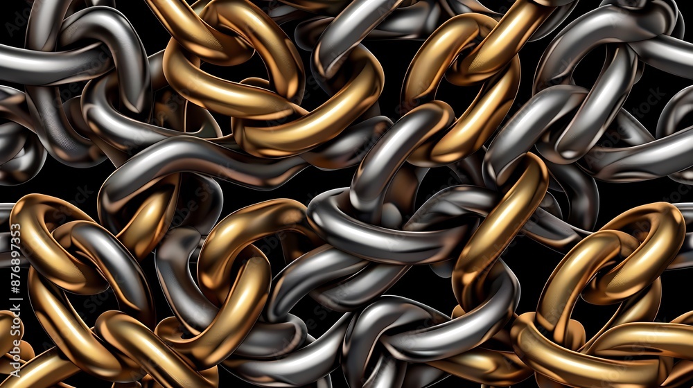 Elegant seamless vector pattern featuring interlaced golden, silver, and bronze chains. Perfect for a luxurious jewelry-themed decorative background. Elegant seamless vector pattern featuring interlaced golden, silver, and bronze chains. Perfect for a luxurious jewelry-themed decorative background.