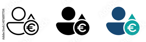 Euro price increase vector icons set. Cost increase vector concepts