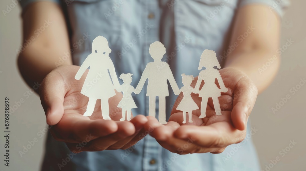 paper family cutouts being held in adult hands, against a clean light grey background paper family cutouts being held in adult hands, against a clean light grey background