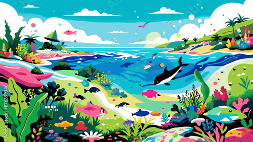 Vibrant Underwater Seascape with Diverse Marine Life