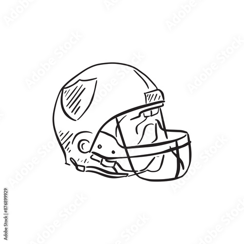 An American Football helmet drawn by hand and vectorised in black. Competitive sport from the USA involving a ball and teams to win.