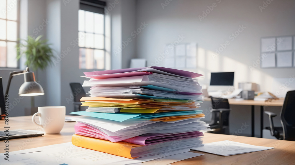 Pile of papers on the desk in office. Paperwork, working with stack of documents and financial reports. Bureaucracy concept Pile of papers on the desk in office. Paperwork, working with stack of documents and financial reports. Bureaucracy concept