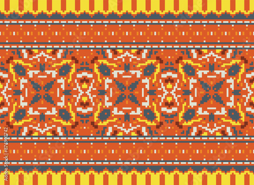 Beautiful ikat ethnic pattern. Seamless pattern in tribal, folk embroidery, and Mexican style; Abstract ethnic Aztec art. Geometric seamless pattern in tribal.