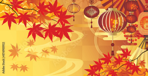 秋の紅葉和風背景
