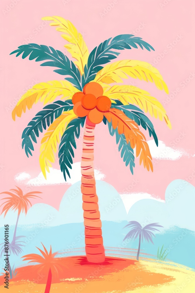 Fototapeta premium Palm tree outdoors painting nature.