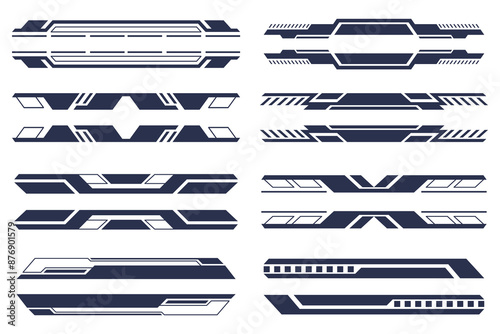 Modern tech border design pack for digital interfaces. Sci-fi futuristic element HUD design