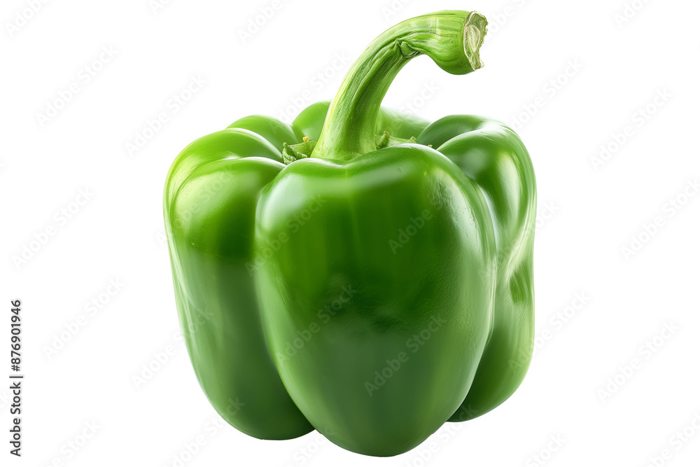 Green bell pepper with green stem isolated on a white background. Green bell pepper with green stem isolated on a white background.