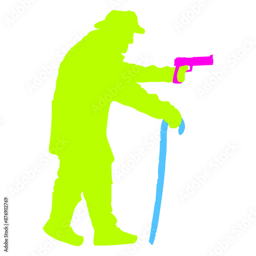 Funny Gangster Grandpa Old Man Cane Weapon Evil Bad Granddad Boy