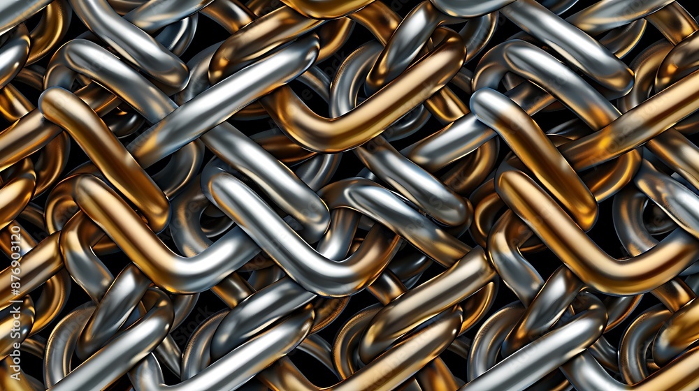 Vector seamless pattern with intertwined golden, silver, and bronze chains, symbolizing strength, prosperity, and connection. Ideal for an elegant and fashionable background. Vector seamless pattern with intertwined golden, silver, and bronze chains, symbolizing strength, prosperity, and connection. Ideal for an elegant and fashionable background.