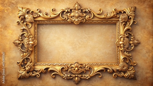 Ornate Gold Picture Frame With Flourishes On A Beige Background photo