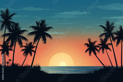 Palm trees landscape silhouette outdoors.