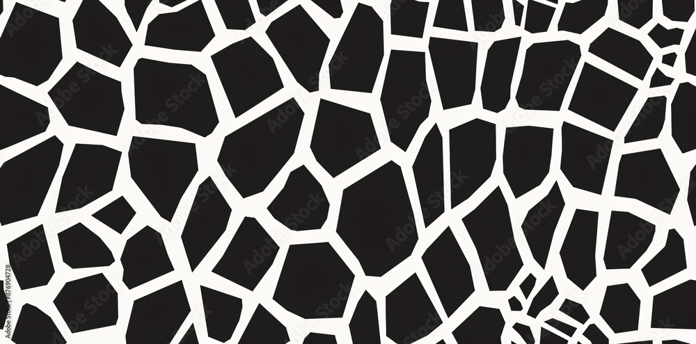 Obraz premium Abstract seamless pattern with broken mosaic shapes, in a black and white vector background illustration. Minimalist line art for the design of fabric print, wallpaper or textile. Monochrome mosaic te