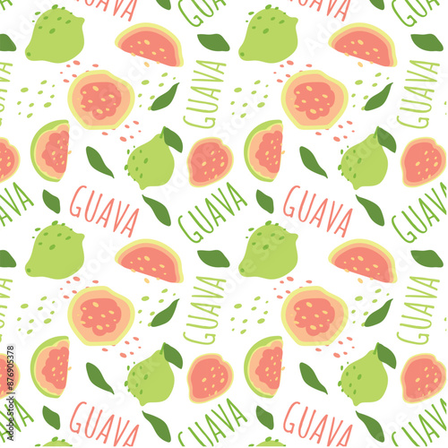 Abstract guava pattern in flat style. Fresh, delicious fruit seamless pattern. Vector background. Summer freshness for health. For background, juice, ice cream or packaging.