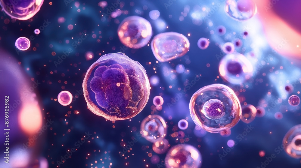 A vivid close-up of microscopic cells, showcasing vibrant colors and intricate structures on a blurry gradient background. A vivid close-up of microscopic cells, showcasing vibrant colors and intricate structures on a blurry gradient background.
