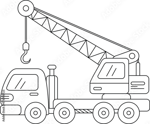 Obraz na płótnie Crane, transportation, vehicle, outline coloring page for kids w salonie