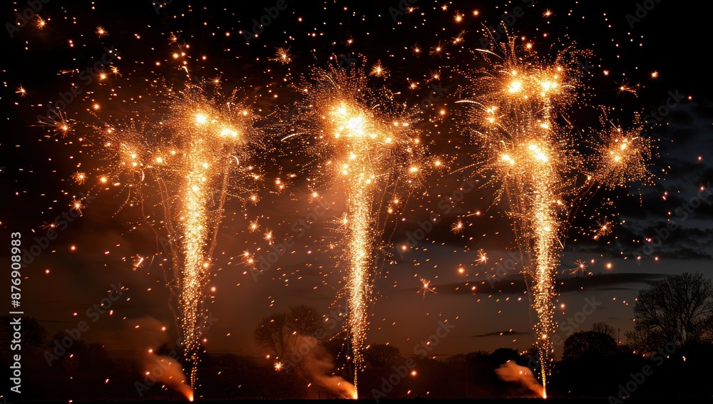 Naklejka premium Golden Fireworks Display Illuminating the Night Sky