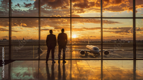 Dos hermanos se unen en el aeropuerto mientras observan el avion