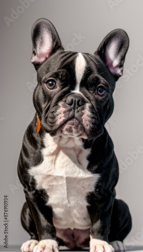 Portrait of a French Bulldog Simple Grey Background with Studio Lighting