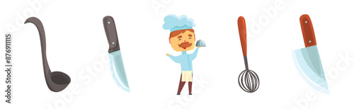 Chef Cooking Different Object and Item Vector Set