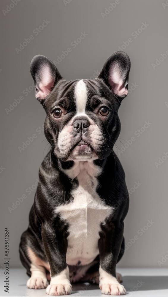 Portrait of a French Bulldog Simple Grey Background with Studio Lighting Portrait of a French Bulldog Simple Grey Background with Studio Lighting