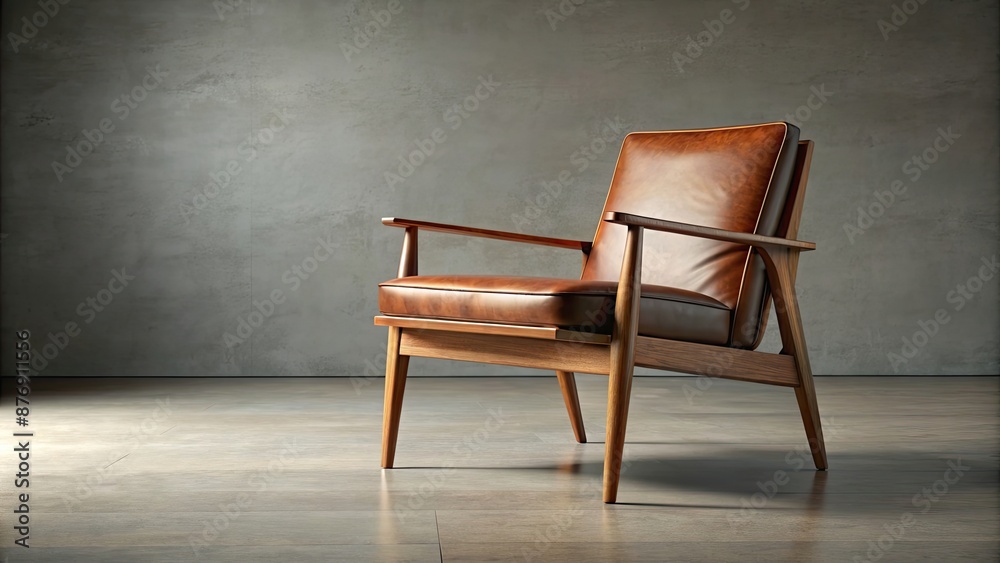 Sleek and minimalistic mid-century modern chair with wooden frame and leather upholstery , furniture, interior design