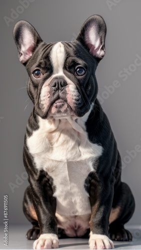 Portrait of a French Bulldog Simple Grey Background with Studio Lighting