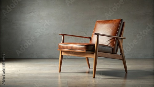 Obraz na płótnie Sleek and minimalistic mid-century modern chair with wooden frame and leather upholstery , furniture, interior design w salonie
